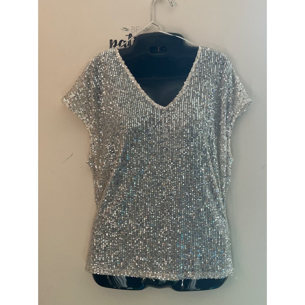 Cece Sparkling Sequin Shimmer Short Sleeve DressTop